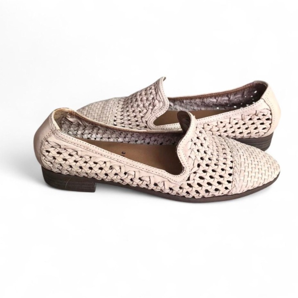 Joie Woven Leather Loafer Flat Open Weave Taupe Size 6.5